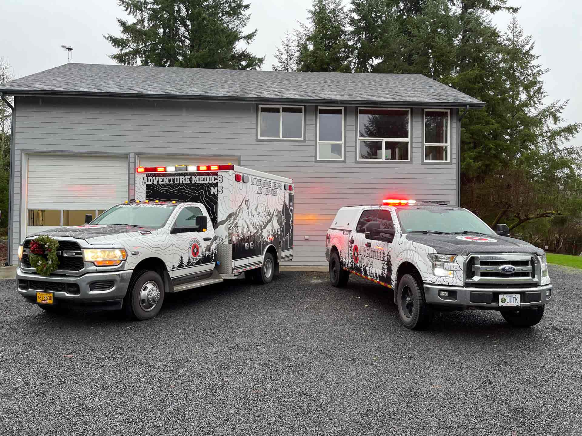 two ambulances parked outside residential home