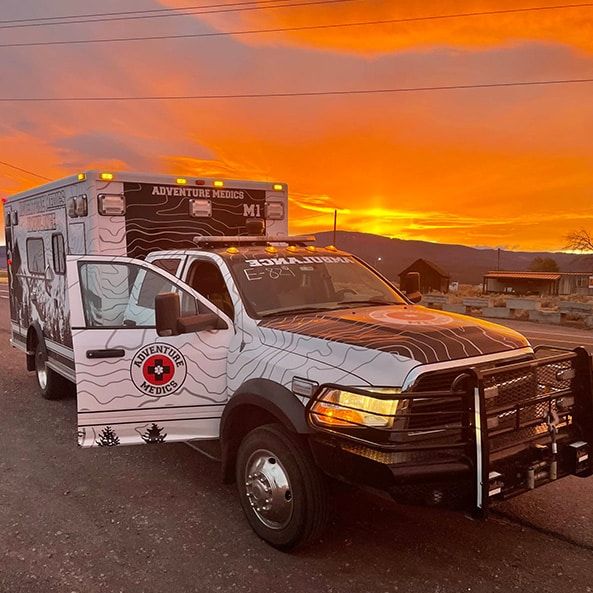 ambulance truck at sunset